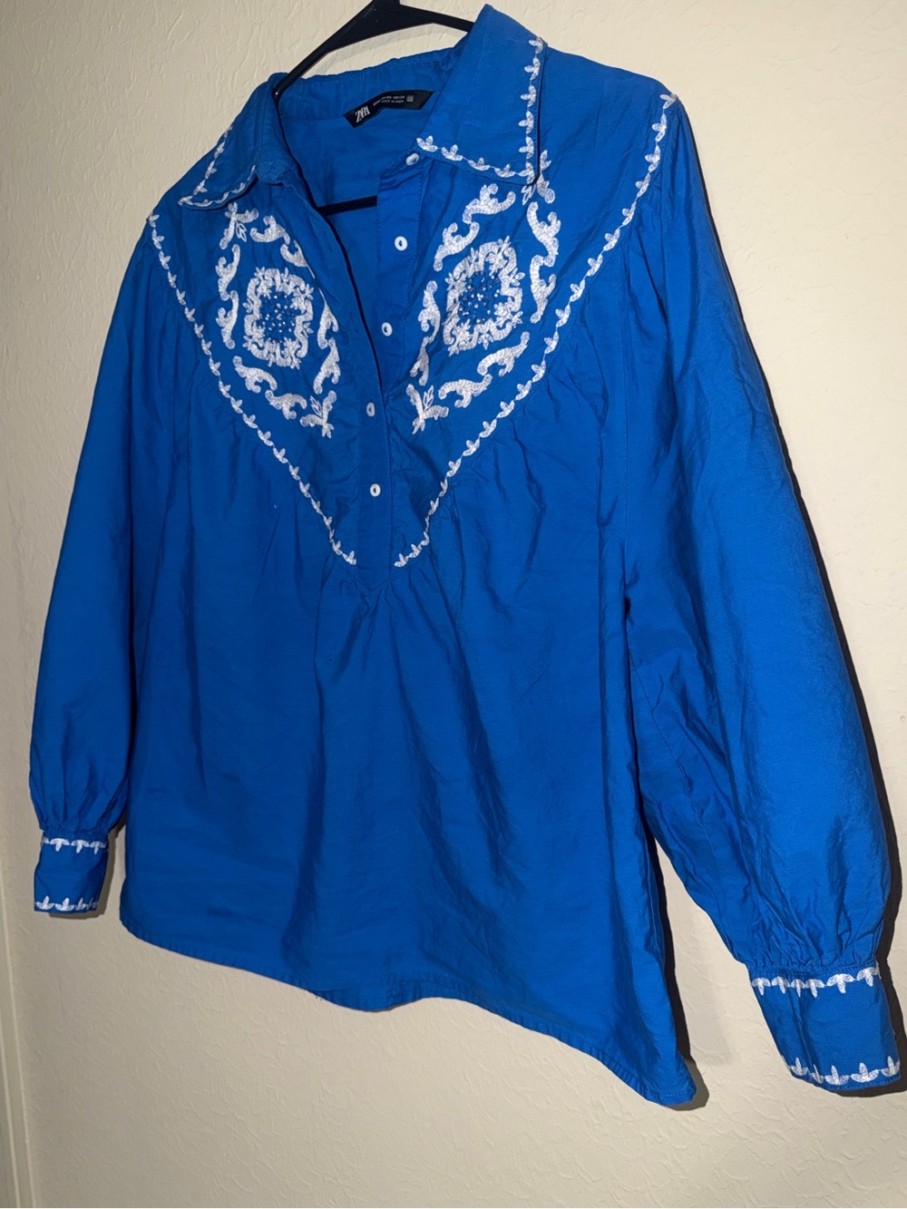 Zara Royal Blue Blouse with White Embroidery - Picture 4 of 5